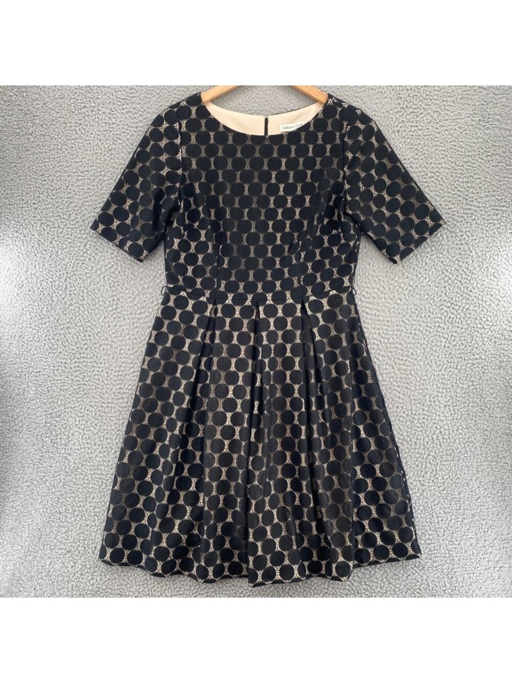 Coldwater Creek Dress Womens 12 Black Dotted Lace Overlay Fit & Flare Pleated